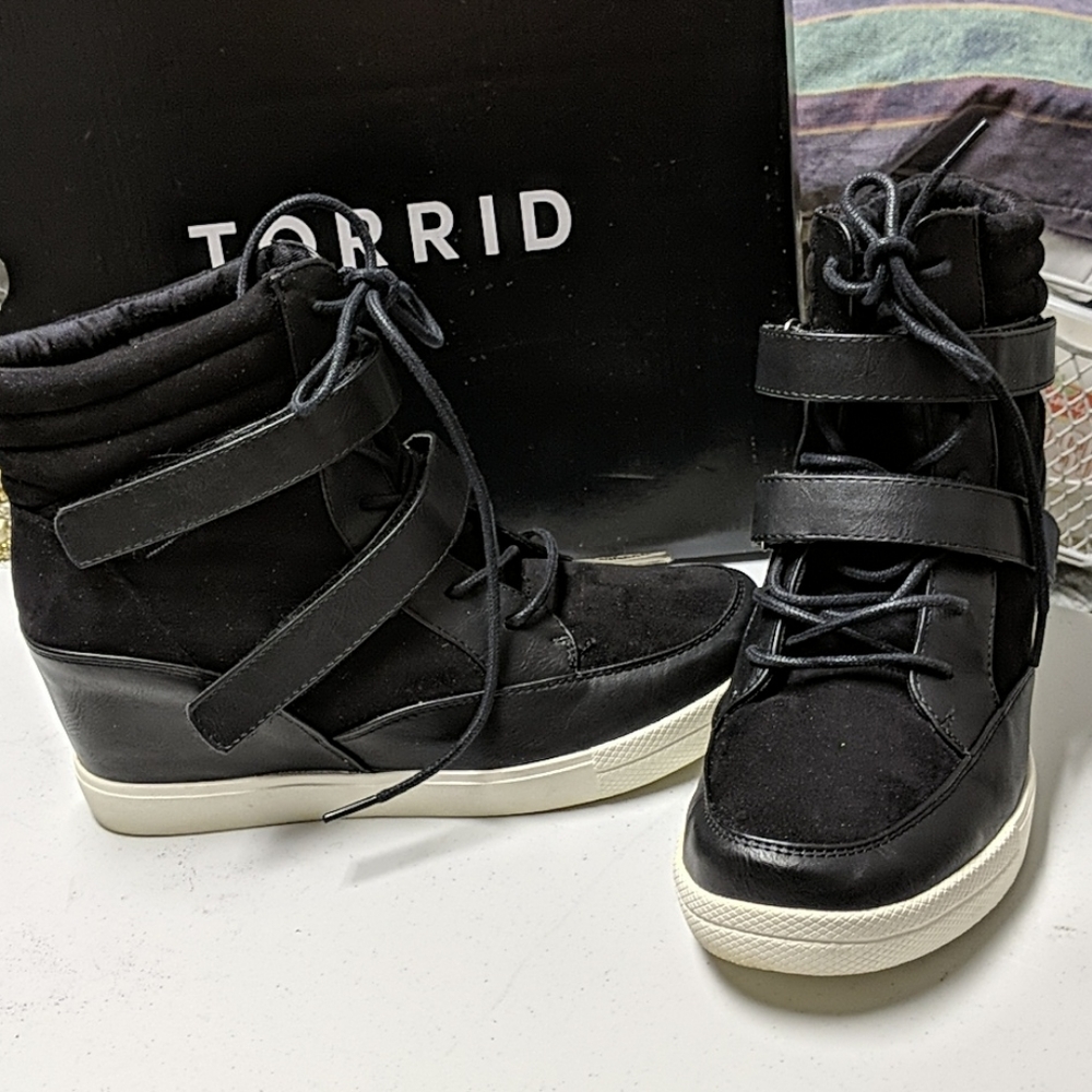 Torrid faux leather and faux suede wedge sneakers